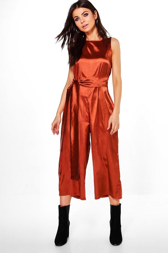 Runa Tie Front Satin Culotte Jumpsuit